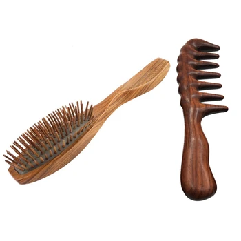2 шт. Деревянная расческа для массажа волос ручной работы, A & B