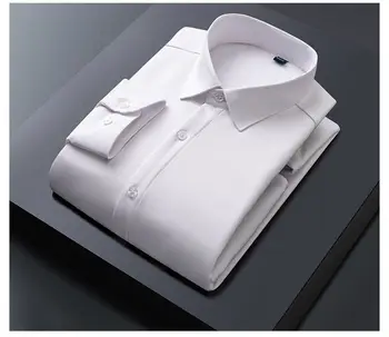 2024 Мужские осенне-зимние рубашки с длинным рукавом Белая теплая флисовая стрейчевая рубашка Официальная деловая офисная одежда Мужские рубашки