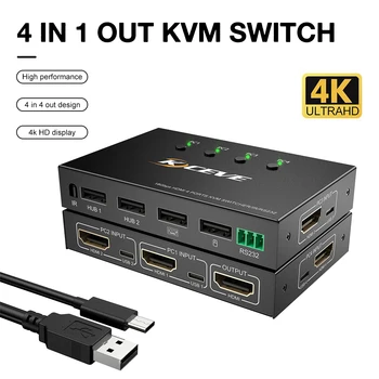 4K HDMI KVM Переключатель 4 Порта USB KVM HDMI Переключатель 4x1 4Kx2K/60HZ HDCP 2.2 с Настольным Контроллером для ТВ ПК Ноутбука