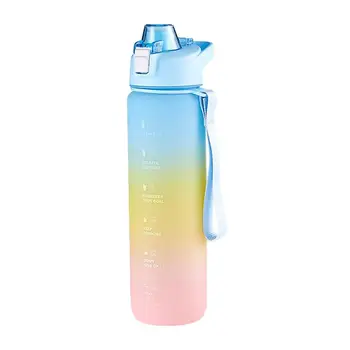 Бутылка для воды для спортзала Градиентный цветной указатель времени Мотивационная бутылка для воды с запирающейся крышкой 34 унции Герметичная большая спортивная бутылка для питья