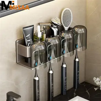 Вместительный алюминиевый стеллаж для хранения, подвесное хранилище, Настенный держатель для зубных щеток, для вентиляции и слива воды, подставка для зубных щеток