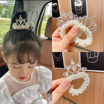 Детская корона, тиара, веревка для головы принцессы, Корейские девочки, жемчужные резинки для волос, резинки для волос, аксессуары для волос