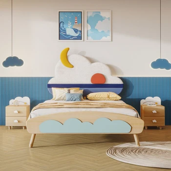 Детская кровать из массива дерева Cloud, кровать принцессы для девочек, маленькая комната с мультяшным мальчиком, кровать в скандинавском минималистичном стиле для спальни
