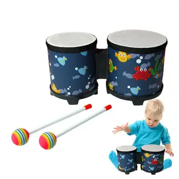 Детские Бонго, ударный инструмент, Детский барабан, Музыкальная игрушка, Милый Ручной барабан, деревянный, с 2 разноцветными барабанными палочками, Музыкальные инструменты