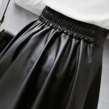 Женская клубная юбка Стильная женская юбка из искусственной кожи с высокой талией, мягкий плиссированный дизайн длиной выше колена для клубных вечеров, ночных клубов