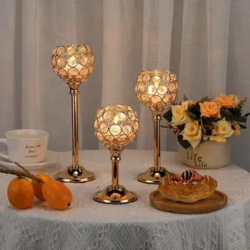 Золотой / серебряный хрустальный подсвечник, металлический подсвечник Tealight, центральное украшение свадебного стола, Рождественская вечеринка, домашний декор рабочего стола