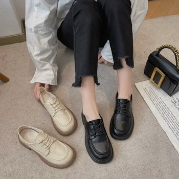 Классические туфли-оксфорды, женские повседневные лоферы, обувь на платформе в британском ретро стиле, женские туфли-лодочки на плоской подошве с круглым носком, модная женская обувь