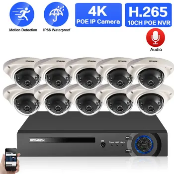 Комплект видеонаблюдения 4K Ultra HD 8MP POE IP Dome Camera Set 8CH Outdoor Home CCTV Security Camera System 10CH POE NVR Kit 4CH