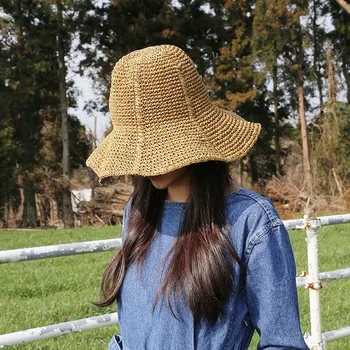 Корейская версия женской летней свежей и универсальной соломенной шляпы, пляжной кепки для отдыха на море, простой темперамент, Складные солнцезащитные шляпы