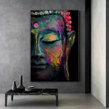 Красочные Статуи Будды Абстрактное настенное искусство Холст Живопись Граффити Плакаты Принты Буддийская Настенная картина Домашний Декор Фреска