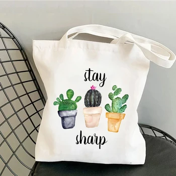 Милая сумка-тоут в горшке с кактусом, женская сумка для покупок, сумка для супермаркета, большая вместительная складная сумка для покупок из эко-холста для дам