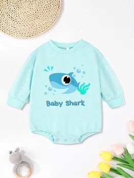 Милый боди для мальчика-акулы с рисунком из мультфильма Harajuku, модная толстовка для малышей, уличная повседневная одежда для новорожденных с круглым вырезом, бесплатная доставка