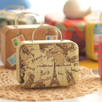 Мини-чемодан с ручкой для свадебных подарков Европейского типа, Металлическая коробка для хранения конфет, Переносной контейнер для путешествий с шоколадным принтом