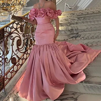 Очаровательные Сладко-розовые свадебные платья Русалки с 3D цветами и оборками 2024 без бретелек, с открытой спиной, со шлейфом, тюлевые свадебные платья для женщин