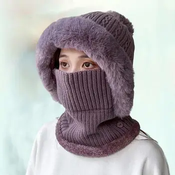 Стильная шапочка с помпонами, утолщенная, защищающая шею, Моющаяся зимняя теплая женская гетра для шеи, теплая шапочка