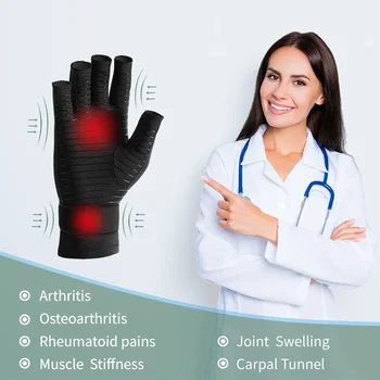 1 пара медных компрессионных перчаток от артрита, снимающих боль в руках у мужчин и женщин, отек и кистевой туннель Без пальцев для набора текста на компьютере