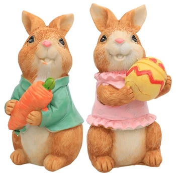 1 пара пасхальных кроликов, Декоративный кролик-Фигурки с яйцом и морковью, центральная часть стола-Декор столешницы-Украшение для праздника