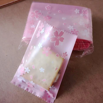 100шт Прозрачных подарочных пакетов с принтом розовой вишни, сумок для вечеринок, сумок для упаковки конфет на день рождения, сумок для выпечки тортов своими руками