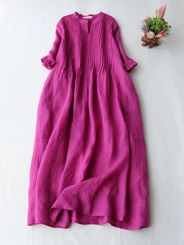 2023 Летнее Новое женское хлопчатобумажное льняное платье, Модное женское тонкое платье с Рами, Элегантное плиссированное свободное платье с коротким рукавом из органзы