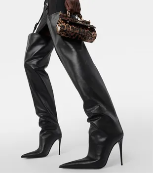 2023 Новая женская обувь для внешней торговли, Сапоги с пряжкой на бедрах, Большие осенне-зимние сапоги 40-43
