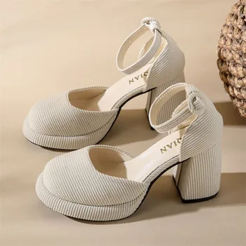 2023 Новые женские туфли Мэри Джейнс в стиле Лолиты на высоком каблуке, Туфли на толстой платформе, Сандалии-лодочки, Летняя женская обувь для вечеринок Mujer Zapatos