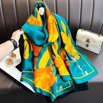 2024 новый женский модный дизайнерский шарф Foulard из Мягкого шелка на ощупь, роскошный шарф, Цветочная шаль двойного назначения, тонкий four seasons OEM Оптом
