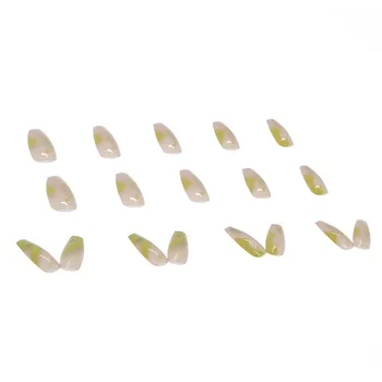 24шт Элегантный Простой Авокадо Зеленый Накладные Ногти Длинный Квадратный Французский Шикарный Дизайн Многоразовый Пресс На Накладные Ногти Полное Покрытие Наконечников