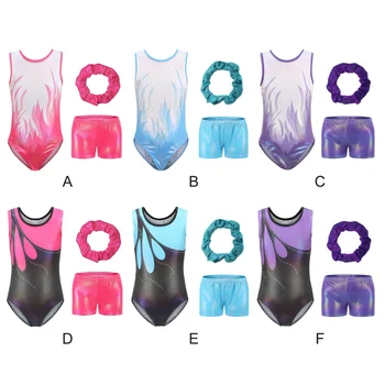 3 комплекта Блестящей Акробатической одежды Для девочек, Облегающее Танцевальное Трико, Гимнастическая одежда для девочек Без рукавов, Трико