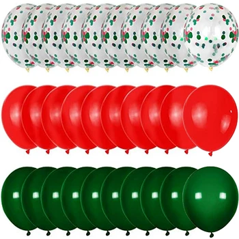 30 шт. рождественских воздушных шаров, зеленых и красных воздушных шаров, конфетти, латексных шаров для украшения рождественской вечеринки.