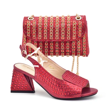 Doershow/ Новое поступление, Комплект Свадебных туфель и сумки в Африканском стиле, Итальянская обувь красного цвета с соответствующими сумками, Нигерийская женская вечеринка HHG1-1