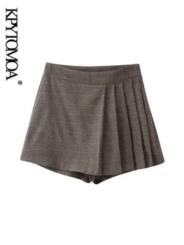 KPYTOMOA/ женские модные клетчатые плиссированные короткие юбки в винтажном стиле с высокой талией и боковой молнией, женские шорты Mujer