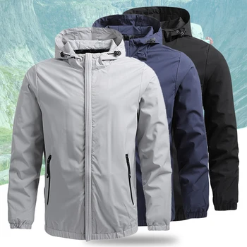 (M-5XL) Мужская походная куртка для кемпинга, легкая толстовка с капюшоном, баскетбольная бейсбольная верхняя одежда для бега, карман на молнии, спортивная одежда с защитой от царапин