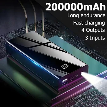 Powerbank оригинальный сверхмощный блок питания с быстрой зарядкой 200000 мАч, Высокая емкость 2A, быстрая зарядка COD