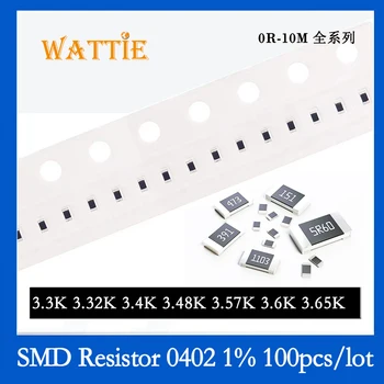 SMD резистор 0402 1% 3.3K 3.32K 3.4K 3.48K 3.57K 3.6K 3.65K 100 шт./лот микросхемные резисторы 1/16 Вт 1.0 мм * 0.5 мм