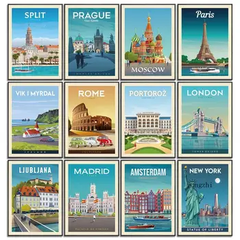 Амстердам, Лондон, Нью-Йорк, Париж, знаменитый туристический городской плакат, абстрактная живопись на холсте, настенные рисунки для домашнего декора гостиной