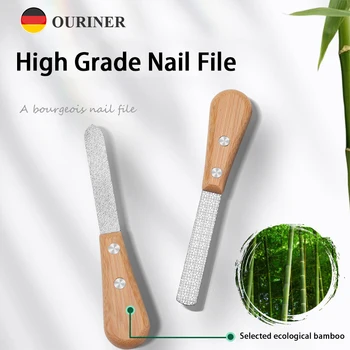 Бамбуковая ручка, Двусторонняя пилочка для ногтей из нержавеющей стали, инструмент для протирки ногтей, Полировальная полоска, высококачественный набор для маникюра и педикюра