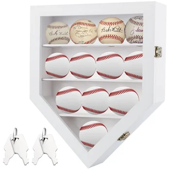 Витрина для 12 бейсбольных мячей Настенный держатель для дисплея Бейсбольная коробка с двойными замками Органайзер для бейсбола Шкаф-витрина Деревянный футляр