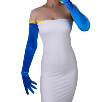 Высокоэластичные ретро бархатные перчатки длиной до локтя цвета голубого озера, женские Костюмы для косплея, перчатки для выступлений на сцене ночного клуба, 60 см