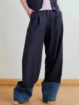 Дизайнерские брюки из денима с вертикальными полосками для женщин, осенне-зимние модные прямые повседневные брюки hundred y2k