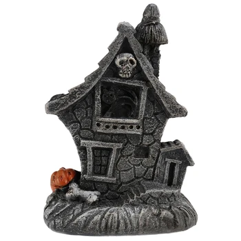 Дом с привидениями в виде головы черепа со световыми украшениями на Хэллоуин, дом с тыквенным черепом, страшные поделки для коттеджа, домашний декор