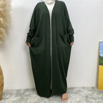 Дубайская Однотонная Открытая Абайя, Женское Мусульманское Платье С Рукавом 