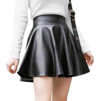 Женская клубная юбка Стильная женская юбка из искусственной кожи с высокой талией, мягкий плиссированный дизайн длиной выше колена для клубных вечеров, ночных клубов