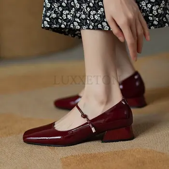 Женская обувь Mary Janes; новые высококачественные туфли-лодочки; модельные туфли на низком каблуке с квадратным носком и неглубоким ремешком с пряжкой; женская обувь