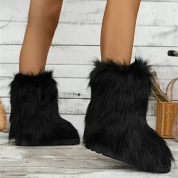 Женская обувь в продаже, Новинка 2023 года, Женские ботинки с рукавами, Зимние Однотонные Зимние ботинки с круглым носком Средней длины на низком каблуке, Zapatillas De Mujer