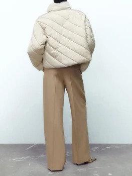 Женская пуховая куртка на молнии с длинным рукавом и воротником стойкой стеганое пальто с карманами Осень Зима Теплая верхняя одежда
