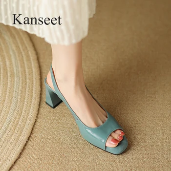 Женские босоножки Kanseet из натуральной кожи 2023, летние лаконичные туфли с открытым носком, элегантное женское платье ручной работы, босоножки на высоком каблуке, размеры 42