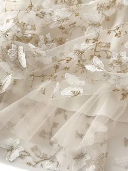 Женские тюлевые юбки Миди с вышивкой бабочками, юбки-пачки из двухслойной сетки с высокой талией, юбки-трапеции большого размера, вечернее платье