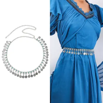 Женские украшения для тела, элегантный винтажный металлический пояс с цепочкой, монета, подвеска с кисточкой, пояс для похудения, широкие резинки на талии