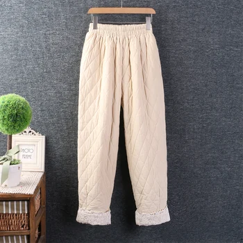 Зимние вельветовые брюки, женские повседневные брюки с эластичной резинкой на талии, с кружевными вставками DD1020-8107