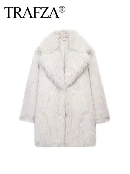 Зимняя модная женская свободная куртка с длинными рукавами и плюшевым отворотом, утолщенное женское пальто с эффектом искусственной кожи, куртка